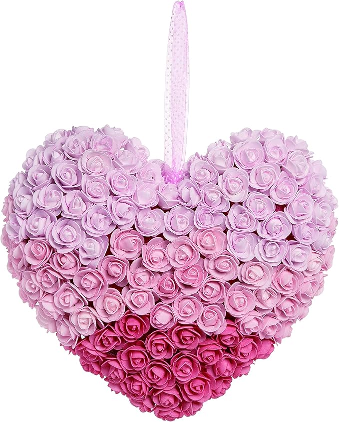 tii 软玫瑰心形情人节花环,15.5 英寸软粉色带挂绳